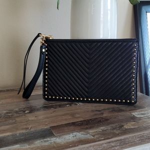 Black Quilted Wristlet with Gold Studs